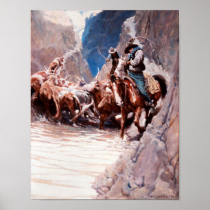 Rounding Up Western Art by NC Wyeth Poster