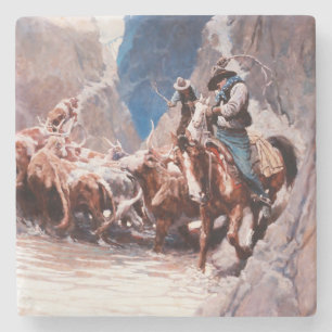 Rounding Up Western Art by NC Wyeth Stone Coaster