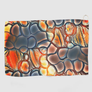 Roundish shapes in burnt cyan and ember orange     golf towel