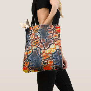 Roundish shapes in burnt cyan and ember orange     tote bag
