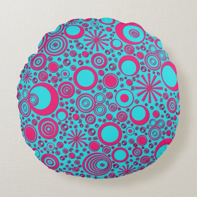 Rounds-Pink-Aqua Round Throw Pillow (Front)