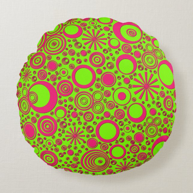 Rounds-Pink-Green Round Throw Pillow (Front)