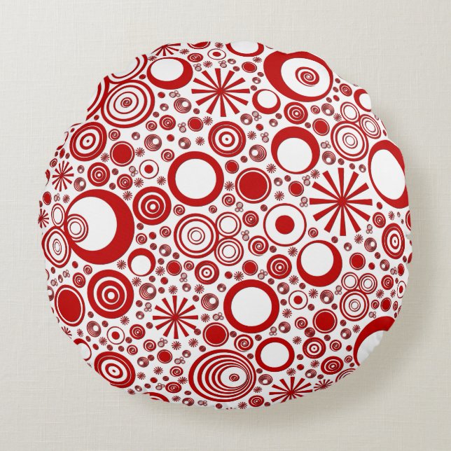 Rounds-Red and White Round Throw Pillow (Front)