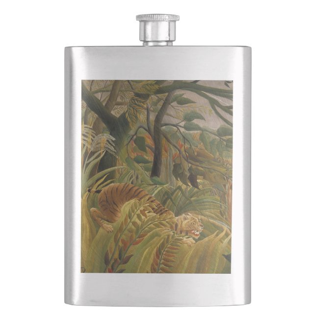Rousseau Jungle Tropical Tiger Art Hip Flask (Front)