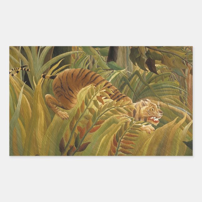 Rousseau Jungle Tropical Tiger Art Rectangular Sticker (Front)