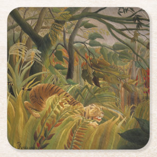 Rousseau Jungle Tropical Tiger Art Square Paper Coaster