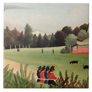 Rousseau - Landscape and Four Young Girls Tile