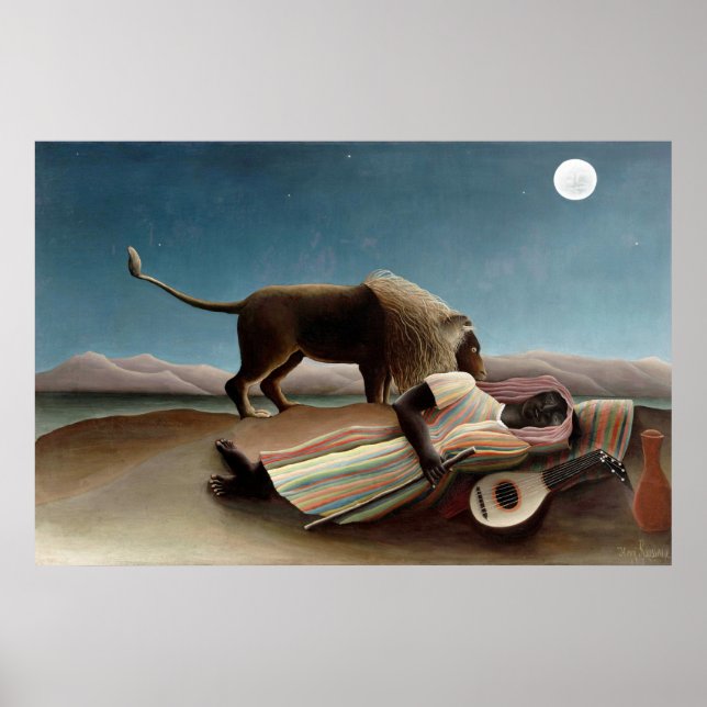 Rousseau Sleeping Gypsy Lion Painting Poster (Front)