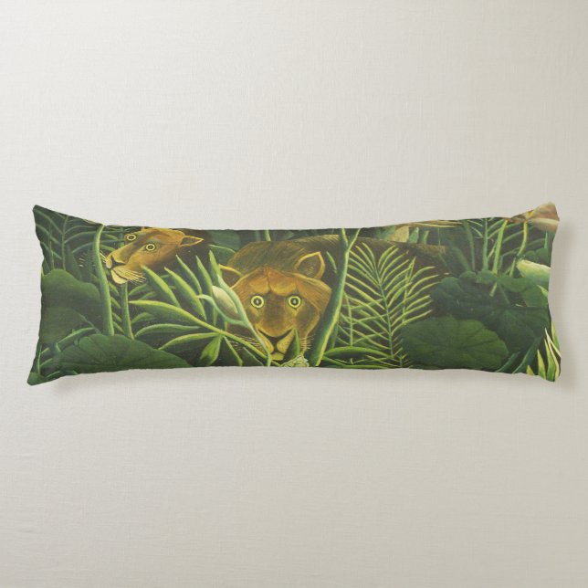Rousseau Tropical Jungle Lion Painting Body Cushion (Front)