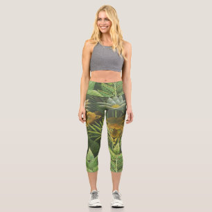 Rousseau Tropical Jungle Lion Painting Capri Leggings
