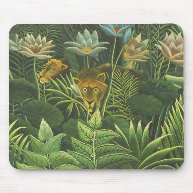 Rousseau Tropical Jungle Lion Painting Mouse Pad (Front)