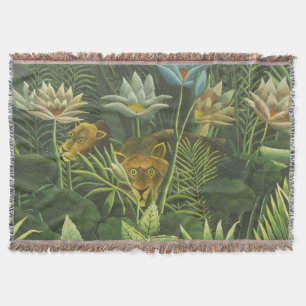 Rousseau Tropical Jungle Lion Painting Throw Blanket