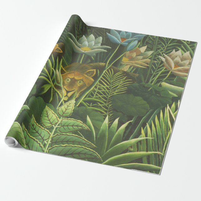 Rousseau Tropical Jungle Lion Painting Wrapping Paper (Unrolled)