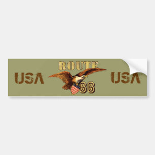 Route 66 American flag USA Bald Eagle Bumper Sticker