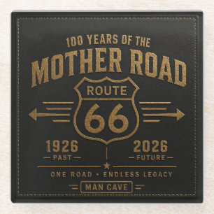 route 66 Bar Top Centennial Shield Americana Art Glass Coaster