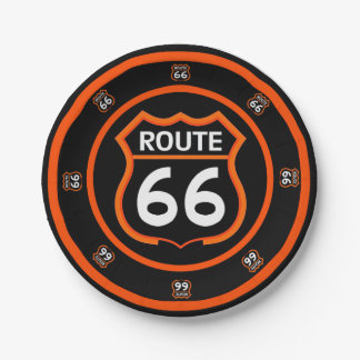 Route 66 Black and Orange Paper Plates