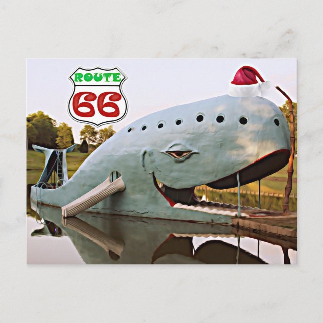 Route 66 Catoosa Blue Whale Christmas Santa Hat Postcard (Front)