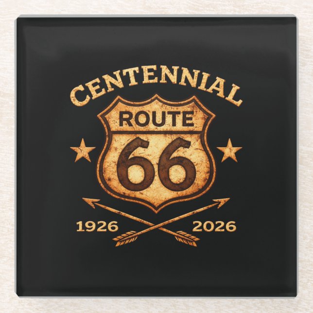 Route 66 Centennial Bar Decor Glass Coaster (Front)
