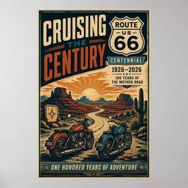 route 66 Centennial Biker Desert Cruise Poster (Front)