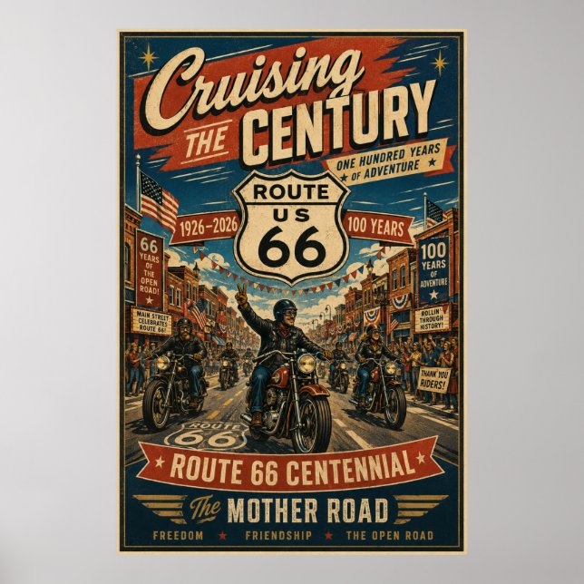 route 66 Centennial Biker Main Street Poster (Front)