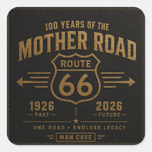 Route 66 Centennial Black Gold Legacy Square Sticker