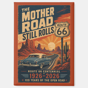 Route 66 Centennial Blue Classic Car Desert Road Magnet