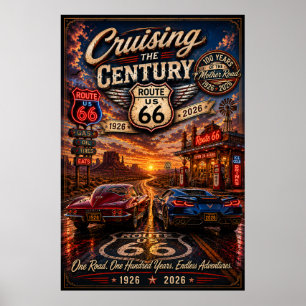 route 66 Centennial Cruising Adventure Wal Art Poster