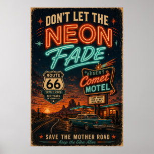 Route 66 Centennial Desert Motel Night Drive Poster