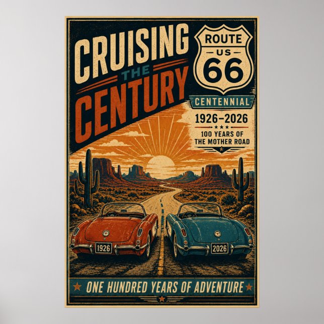 route 66 Centennial Desert Road Cruise Wall Art (Front)