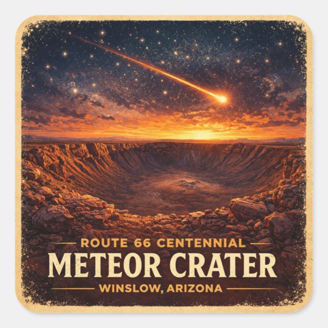 Route 66 Centennial Meteor Crater Landscape Square Sticker (Front)