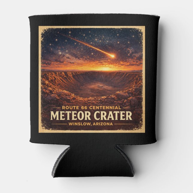 Route 66 Centennial Meteor Crater Retro Can Cooler (Front)