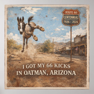 Route 66 Centennial Oatman Donkey Travel Art Poster