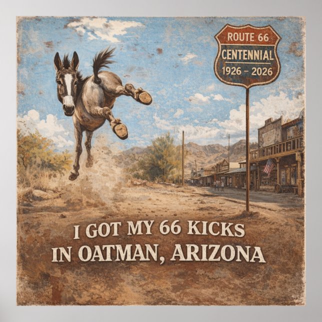 Route 66 Centennial Oatman Donkey Travel Art Poster (Front)