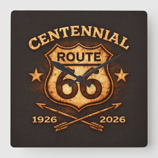 Route 66 Centennial Office Decor Square Wall Clock (Front)