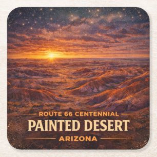 Route 66 Centennial Painted Desert Horizon Square Paper Coaster