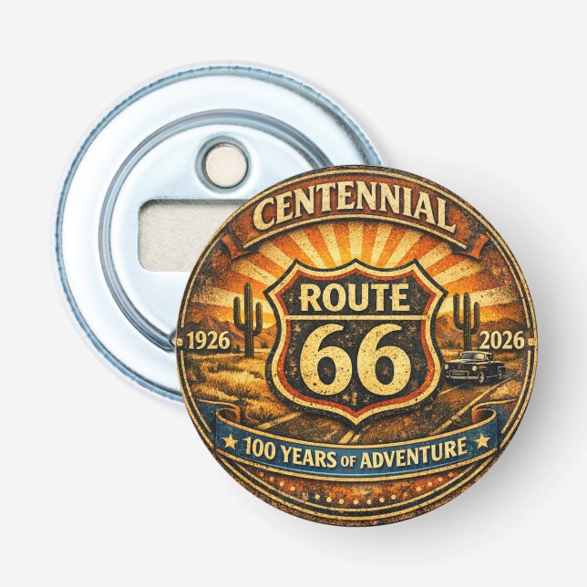 Route 66 Centennial Retro Barware Bottle Opener (Front)