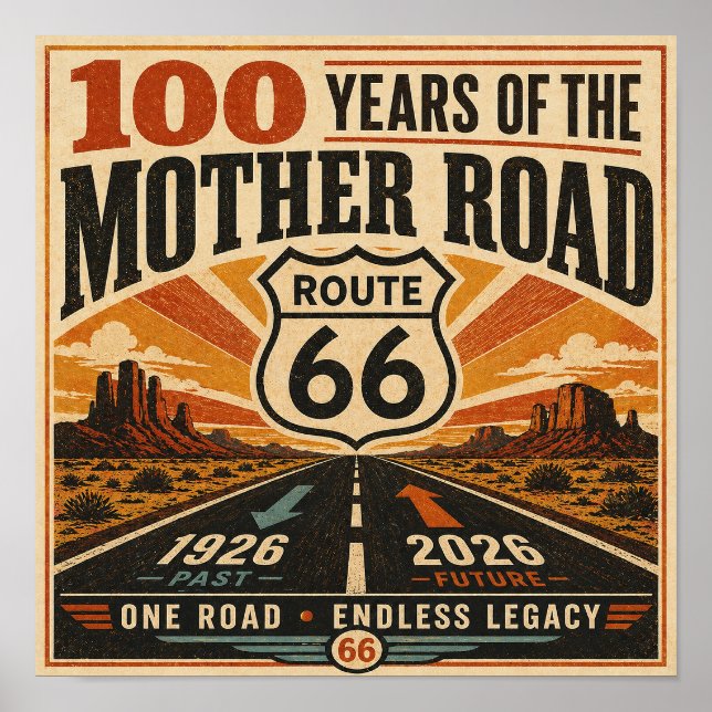 route 66 Centennial Retro Highway Wall Decor Art (Front)