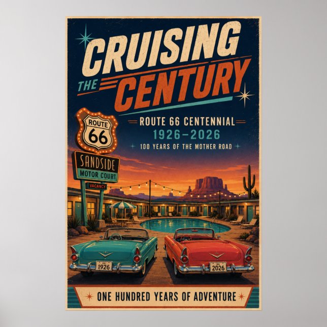 Route 66 Centennial Retro Motel Poolside Poster (Front)