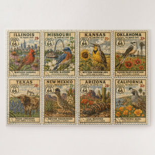 Route 66 Centennial Stamp Mosaic Jigsaw Puzzle
