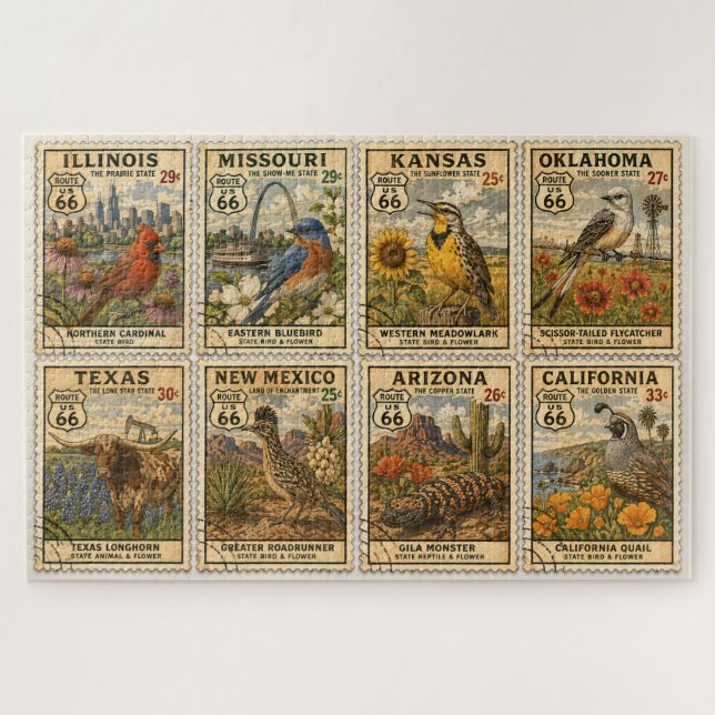 Route 66 Centennial Stamp Mosaic Jigsaw Puzzle (Horizontal)