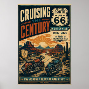 Route 66 Centennial Vintage Motorcycle Desert Ride Poster