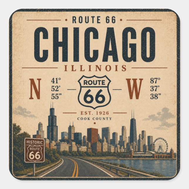 Route 66 Chicago Luggage Sticker (Front)