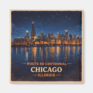Route 66 Chicago Skyline Fridge Keepsake Magnet