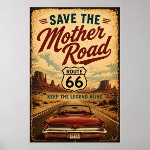 route 66 Classic Car Desert Highway Americana Poster