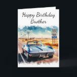 Route 66 Classic Car Happy Birthday Brother  Card<br><div class="desc">This birthday card features a digital watercolor depiction of the Route 66 sign and roadway, complemented by a vintage convertible. It is an ideal card for men who appreciate road trips and classic automobiles. This customisable card makes a thoughtful gift for a brother, husband, father, uncle, or son. "AI-generated artwork...</div>