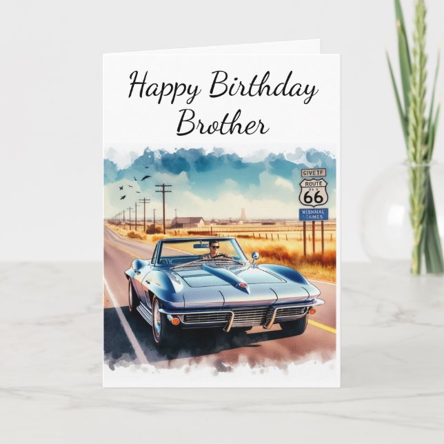 Route 66 Classic Car Happy Birthday Brother  Card (Front)