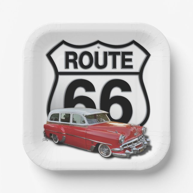 Route 66 Classic Car Paper Plate (Front)