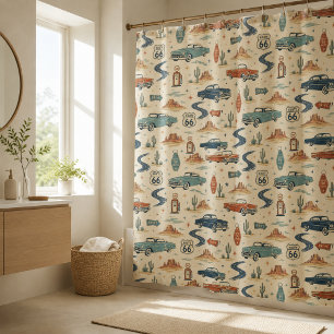 route 66 Classic Cars Desert Bathroom Wall Decor Shower Curtain