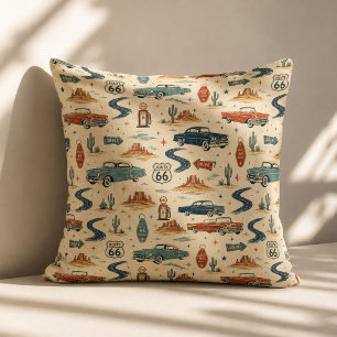route 66 Classic Cars Desert Sofa Accent Cushion