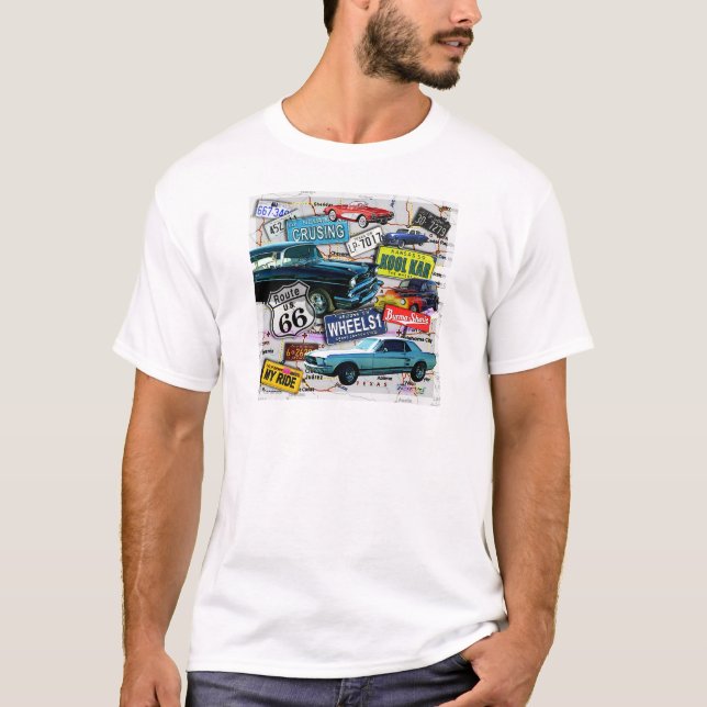 Route 66 - Classic Cars MENS LIGHT TEES (Front)